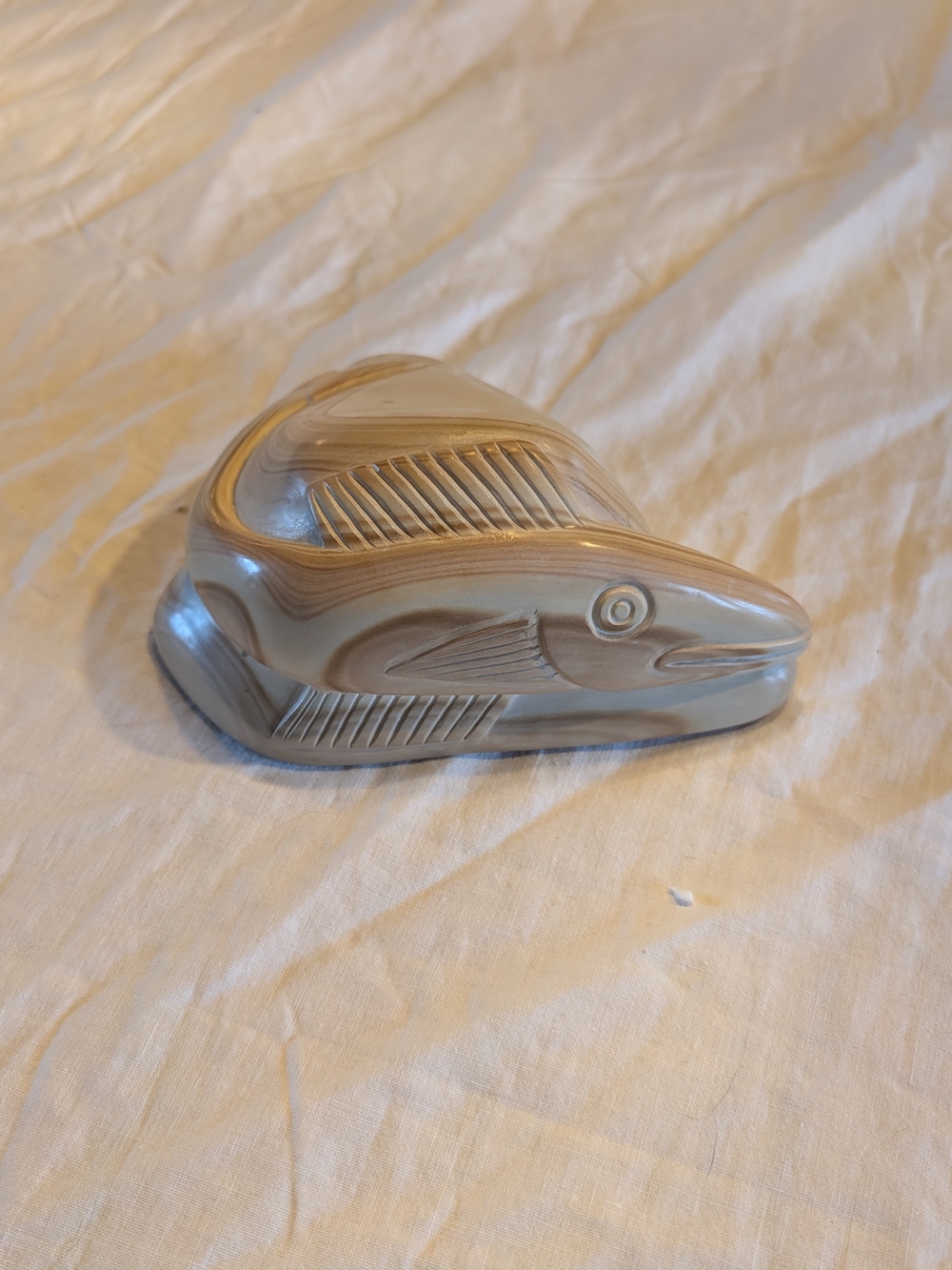 2/40$ Vintage Cream and Brown Fish Stone Figurine